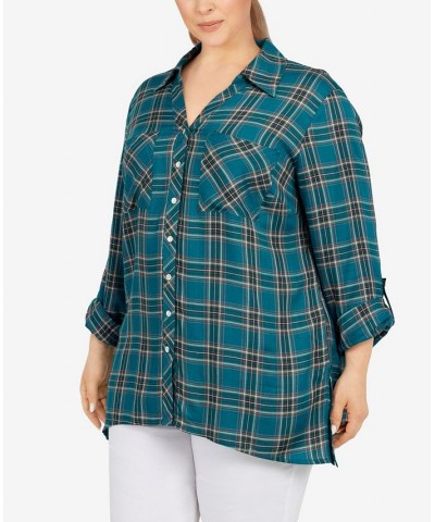 Plus Size Flannel Top Teal Multi $40.70 Tops