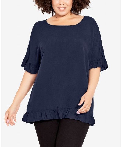 Plus Size Rivka Frill Scoop Neck Top Blue $28.29 Tops