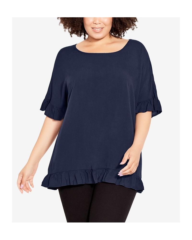 Plus Size Rivka Frill Scoop Neck Top Blue $28.29 Tops