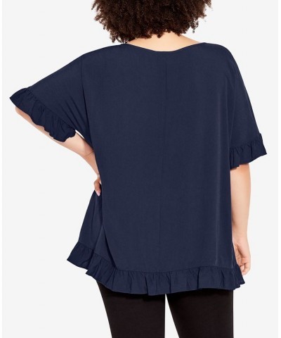 Plus Size Rivka Frill Scoop Neck Top Blue $28.29 Tops