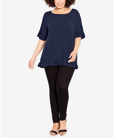 Plus Size Rivka Frill Scoop Neck Top Blue $28.29 Tops