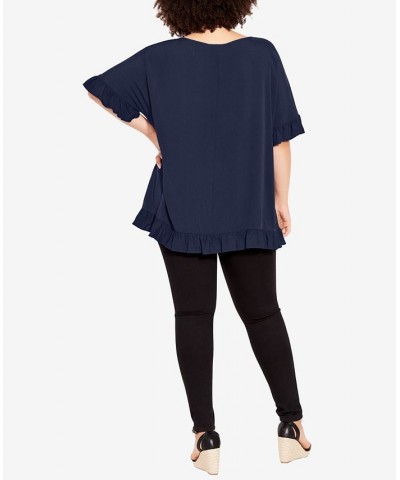 Plus Size Rivka Frill Scoop Neck Top Blue $28.29 Tops