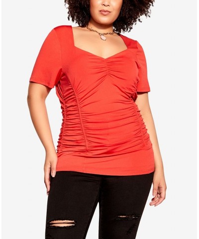 Trendy Plus Size All Rouched Top Orange $33.15 Tops