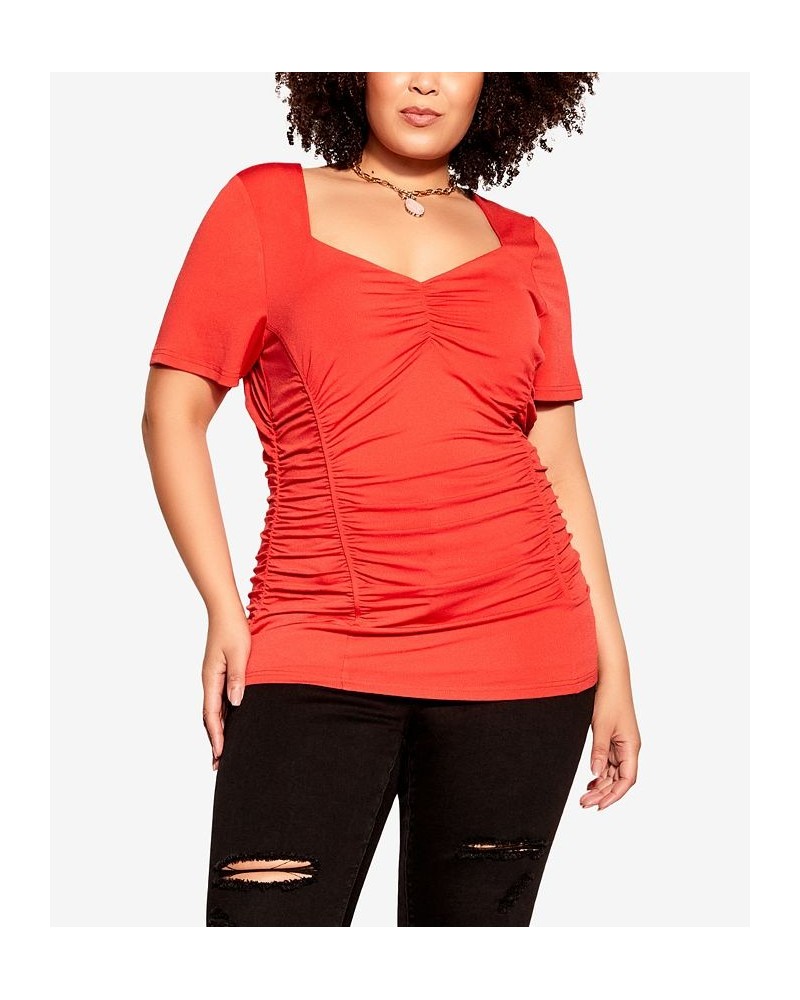 Trendy Plus Size All Rouched Top Orange $33.15 Tops