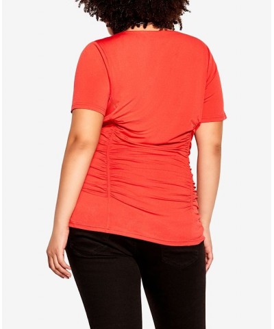 Trendy Plus Size All Rouched Top Orange $33.15 Tops