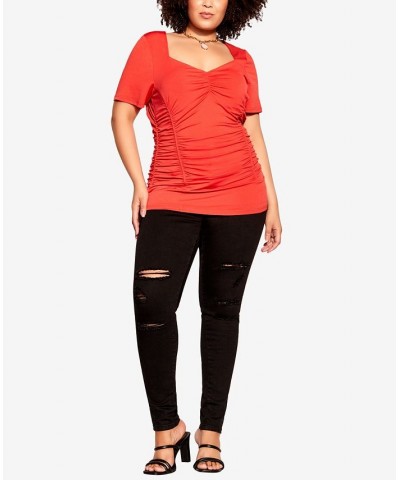 Trendy Plus Size All Rouched Top Orange $33.15 Tops