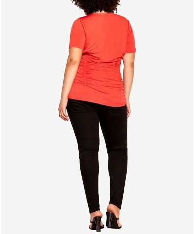 Trendy Plus Size All Rouched Top Orange $33.15 Tops