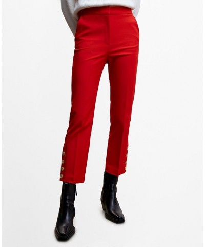 Women's Buttons Straight-Fit Trousers Red $31.50 Pants