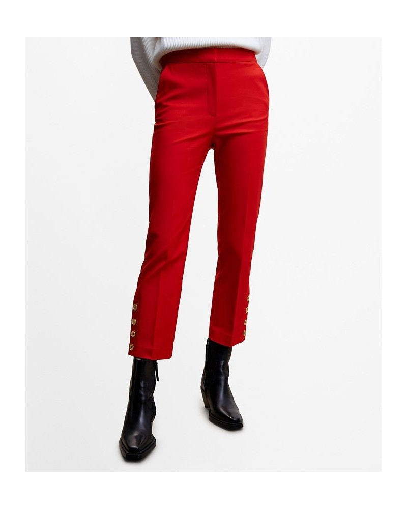 Women's Buttons Straight-Fit Trousers Red $31.50 Pants