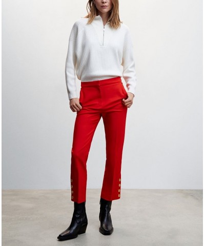 Women's Buttons Straight-Fit Trousers Red $31.50 Pants