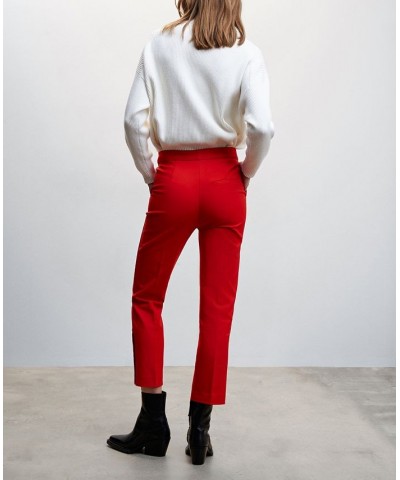 Women's Buttons Straight-Fit Trousers Red $31.50 Pants