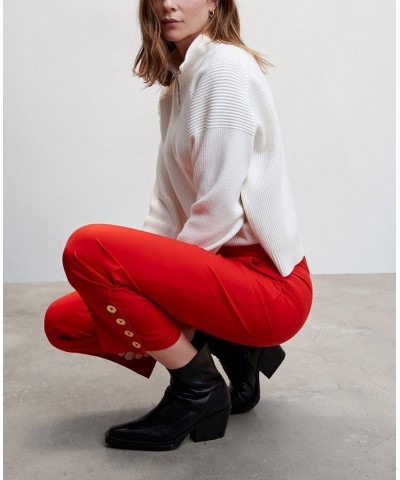 Women's Buttons Straight-Fit Trousers Red $31.50 Pants