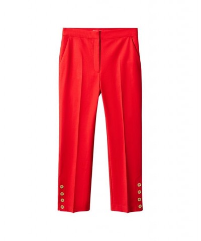 Women's Buttons Straight-Fit Trousers Red $31.50 Pants