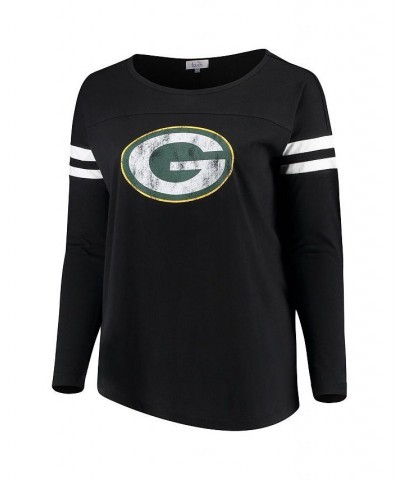 Women's Black Green Bay Packers Plus Size Free Agent Long Sleeve T-shirt Black $33.59 Tops