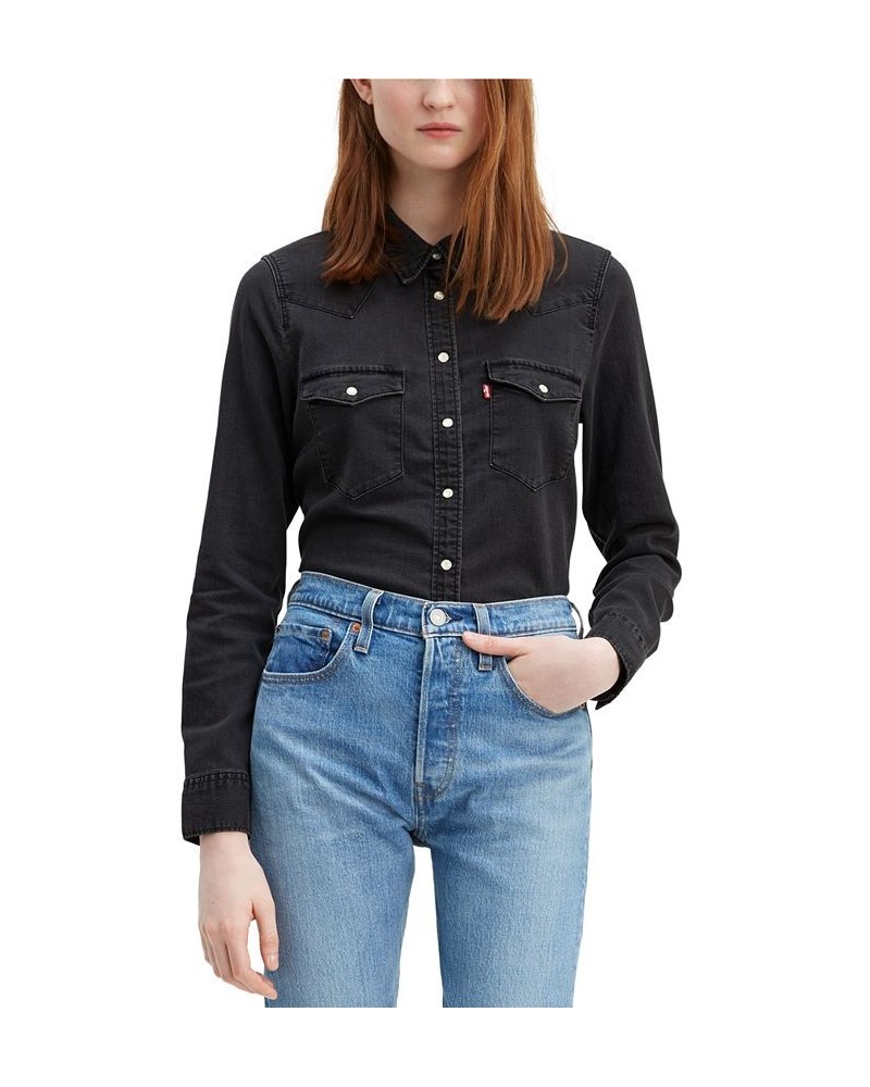 Women's The Ultimate Western Cotton Denim Shirt Black $33.60 Tops