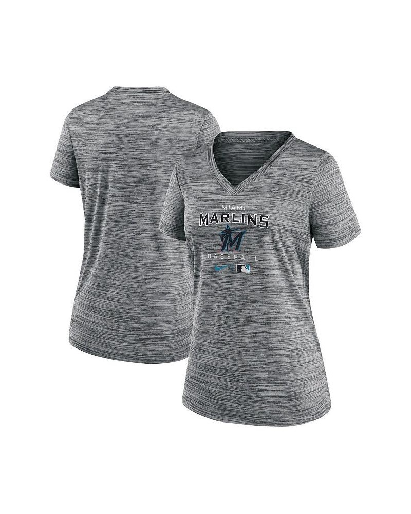 Women's Anthracite Miami Marlins Authentic Collection Velocity Performance V-Neck T-shirt Anthracite $18.00 Tops