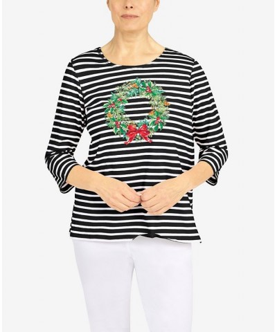 Petite Classics Wreath Stripe Top Black $34.19 Tops