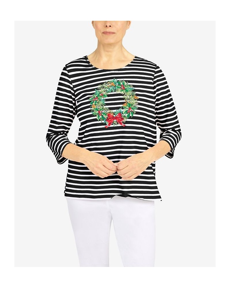 Petite Classics Wreath Stripe Top Black $34.19 Tops