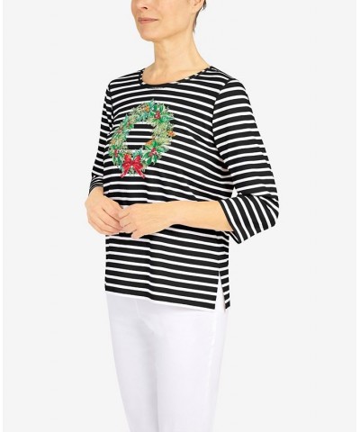 Petite Classics Wreath Stripe Top Black $34.19 Tops