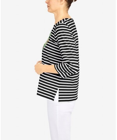 Petite Classics Wreath Stripe Top Black $34.19 Tops