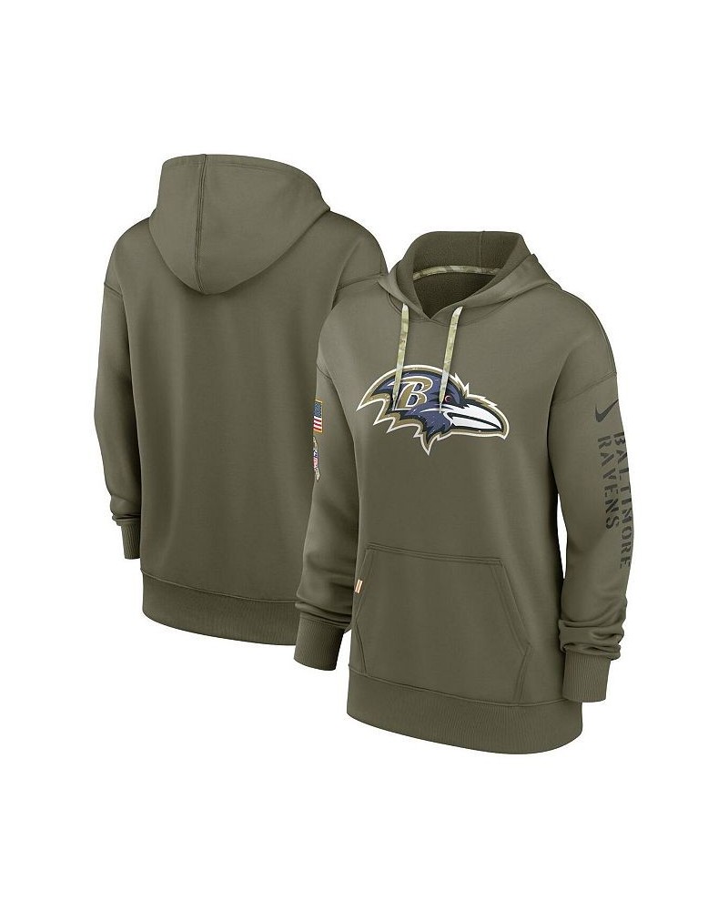 Women's Olive Baltimore Ravens 2022 Salute to Service Performance Pullover Hoodie Olive $38.50 Sweatshirts