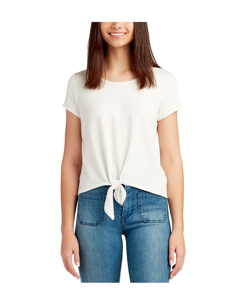 Juniors' Tie-Front Crocheted-Back Top Off White $20.58 Tops