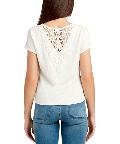 Juniors' Tie-Front Crocheted-Back Top Off White $20.58 Tops