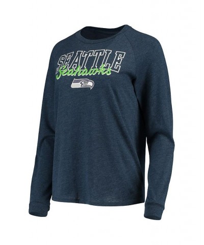 Women's College Navy Seattle Seahawks Meter Knit Long Sleeve Raglan Top and Shorts Sleep Set Navy $37.79 Pajama