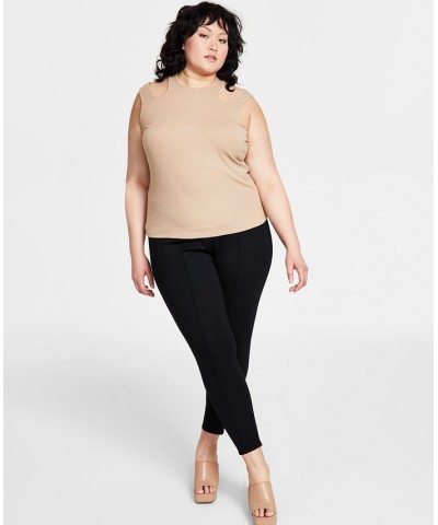 Plus Size Shoulder Cutout Ribbed Tank Top Tan/Beige $27.73 Tops