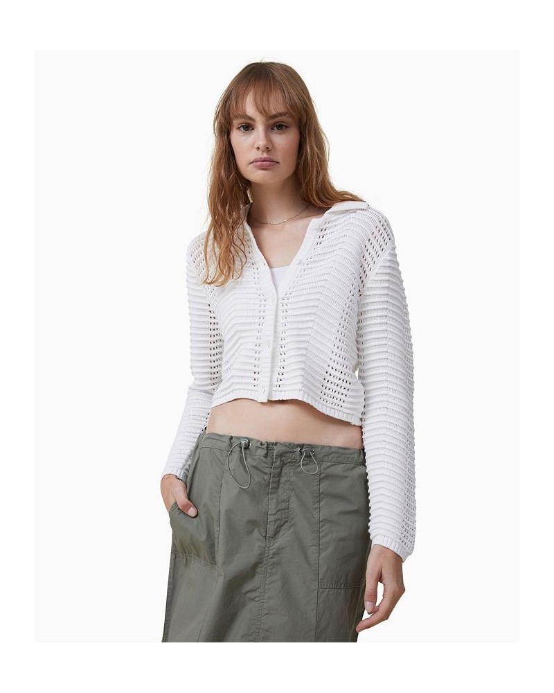 Women's Open Weave Knit Cardigan White $36.39 Sweaters