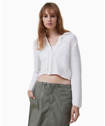 Women's Open Weave Knit Cardigan White $36.39 Sweaters