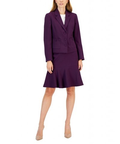 Crepe Button-Front Flounce Skirt Suit Regular and Petite Sizes Purple $69.00 Suits