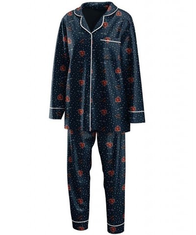 Women's Navy Chicago Bears Long Sleeve Button-Up Shirt Pants Sleep Set Navy $36.39 Pajama