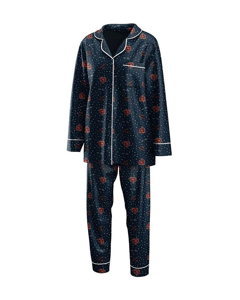 Women's Navy Chicago Bears Long Sleeve Button-Up Shirt Pants Sleep Set Navy $36.39 Pajama