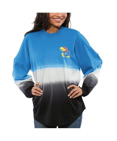 Women's Royal Kansas Jayhawks Ombre Long Sleeve Dip-Dyed Spirit Jersey Royal $47.50 Tops