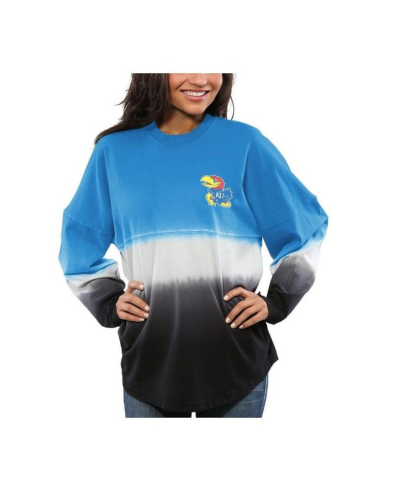 Women's Royal Kansas Jayhawks Ombre Long Sleeve Dip-Dyed Spirit Jersey Royal $47.50 Tops