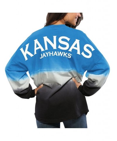 Women's Royal Kansas Jayhawks Ombre Long Sleeve Dip-Dyed Spirit Jersey Royal $47.50 Tops