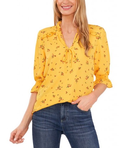 Women's Tie-Neck Floral-Print Blouse Gold $31.57 Tops