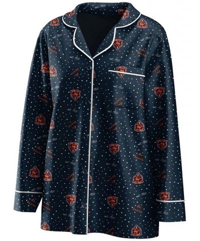 Women's Navy Chicago Bears Long Sleeve Button-Up Shirt Pants Sleep Set Navy $36.39 Pajama