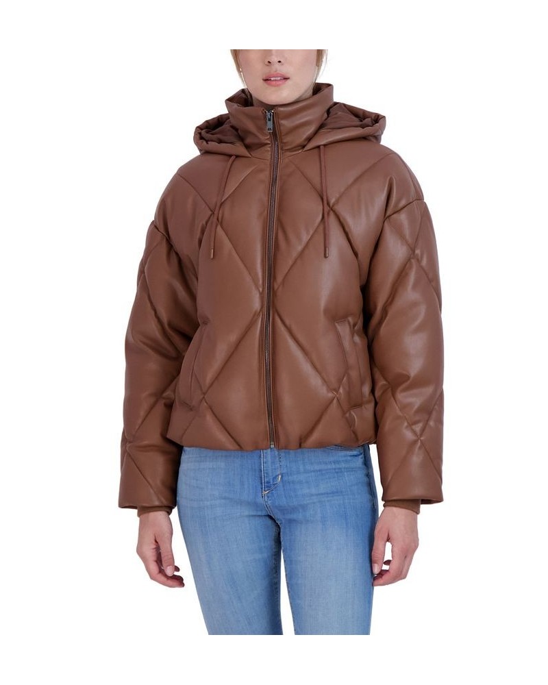 Women's Faux Leather Puffer Coat Tan/Beige $31.00 Coats