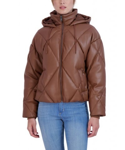 Women's Faux Leather Puffer Coat Tan/Beige $31.00 Coats