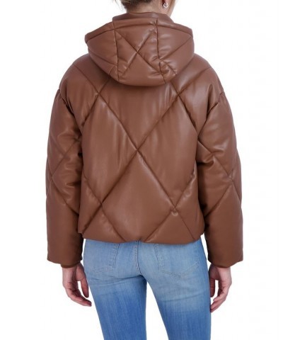 Women's Faux Leather Puffer Coat Tan/Beige $31.00 Coats