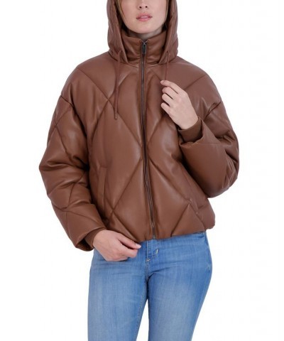 Women's Faux Leather Puffer Coat Tan/Beige $31.00 Coats