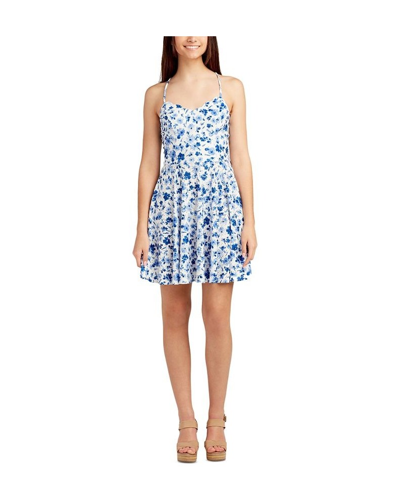 Juniors' Floral-Print Eyelet Mini Dress Pat A $35.40 Dresses