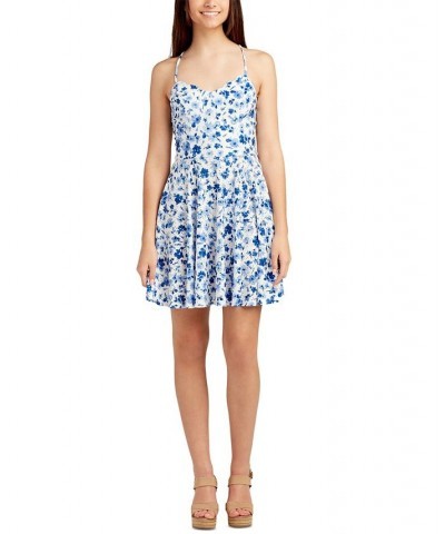 Juniors' Floral-Print Eyelet Mini Dress Pat A $35.40 Dresses