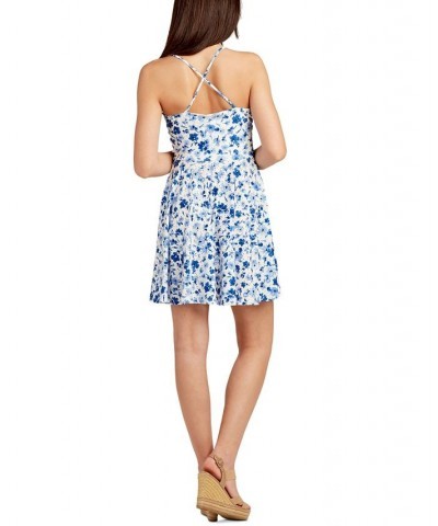 Juniors' Floral-Print Eyelet Mini Dress Pat A $35.40 Dresses