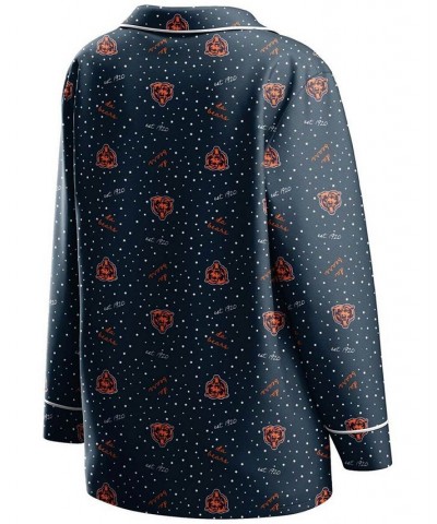 Women's Navy Chicago Bears Long Sleeve Button-Up Shirt Pants Sleep Set Navy $36.39 Pajama