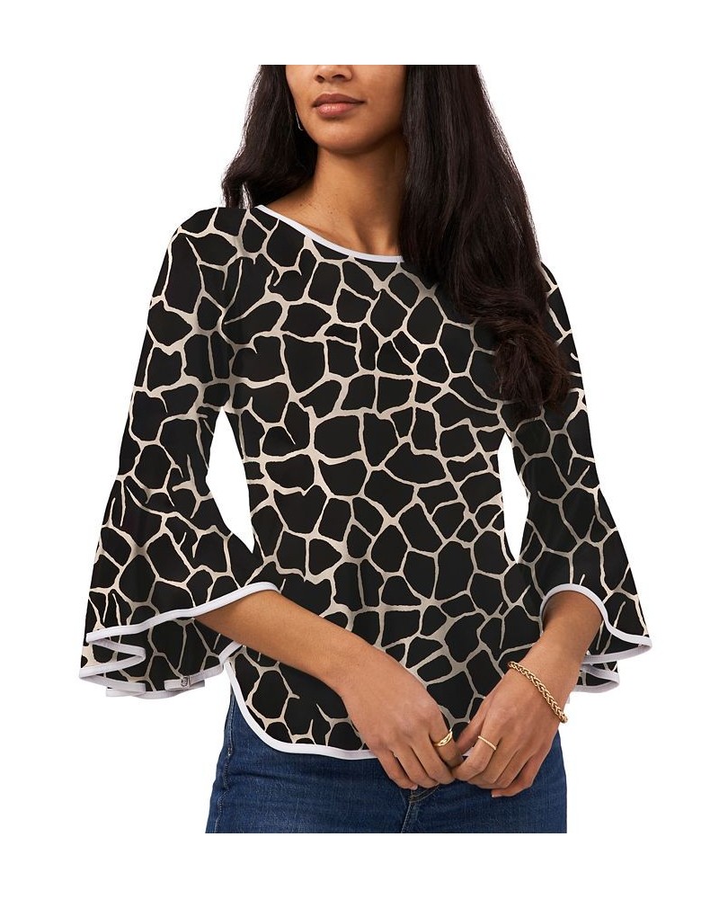 Petite Contrast-Trim Bell-Sleeve Top Black Giraffe $20.47 Tops