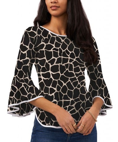 Petite Contrast-Trim Bell-Sleeve Top Black Giraffe $20.47 Tops