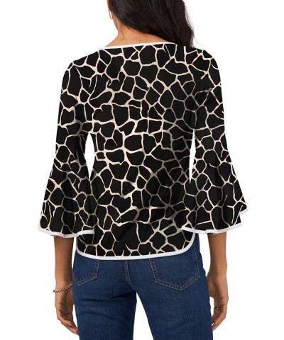 Petite Contrast-Trim Bell-Sleeve Top Black Giraffe $20.47 Tops